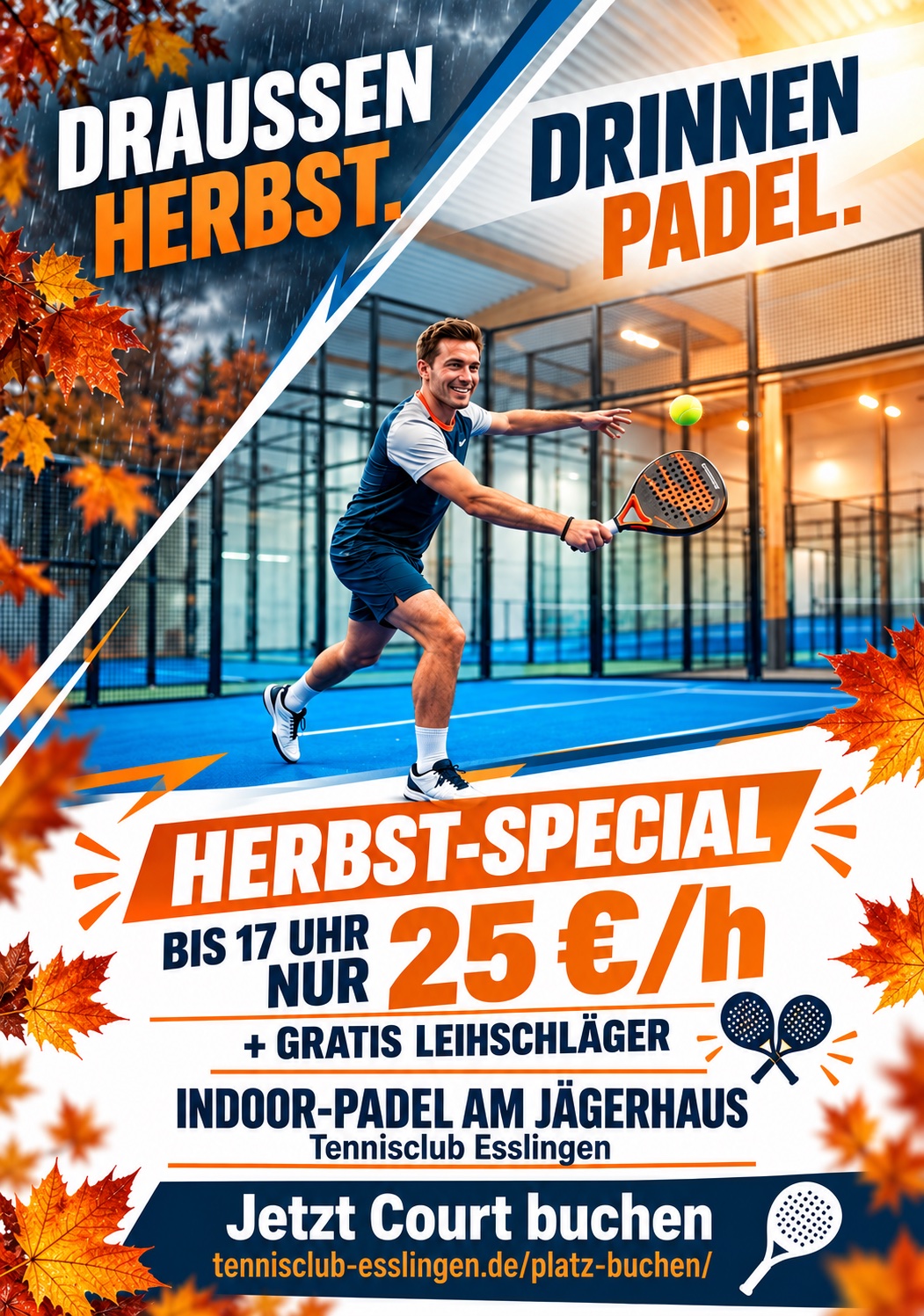 Padel Herbst-Special beim Tennisclub Esslingen: im Herbst bis 17 Uhr für 25 Euro pro Stunde