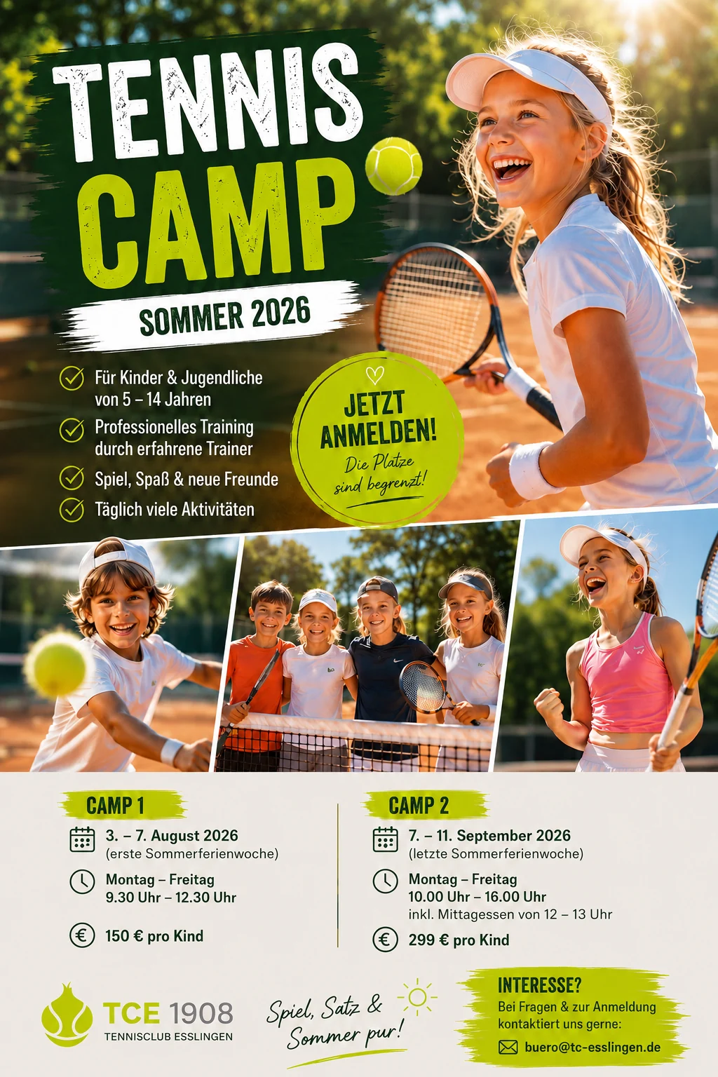 Tenniscamps für Kinder und Jugendliche beim TCE im August und September 2026