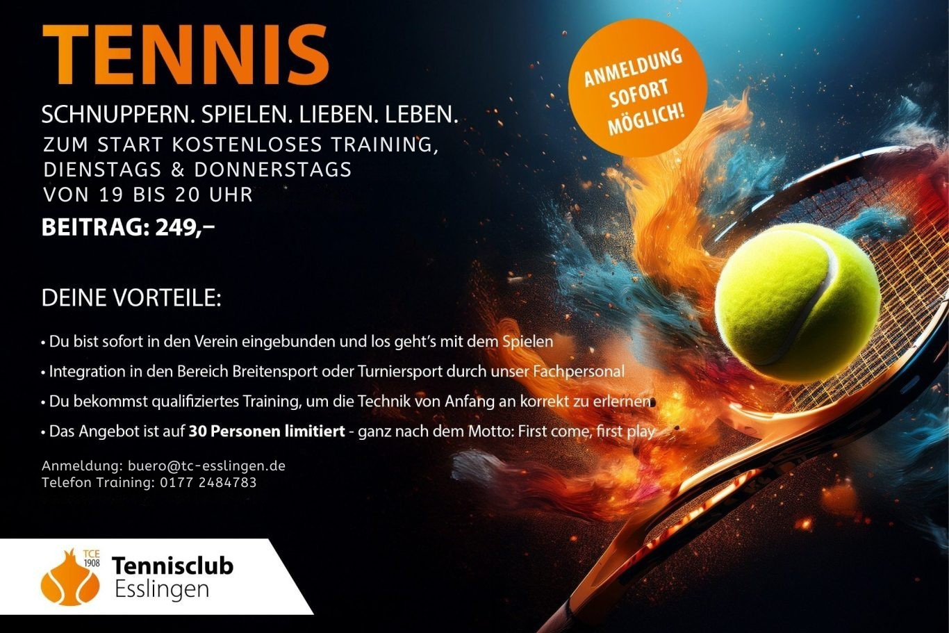 Tennis-Schnupperangebot beim Tennisclub Esslingen